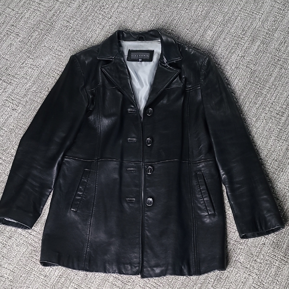 Gallery Black Leather Jacket, Womens L